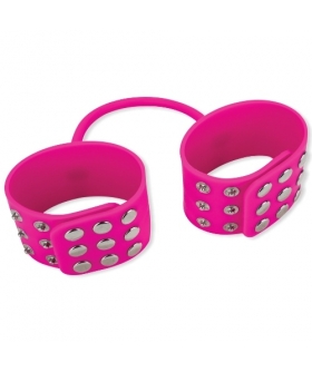 SILICONE CUFFS Esposas rosas de silicone ajustáveis; suaves, seguras e versáteis.