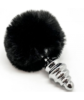 POMPON Plug anal metálico con diseño espiral y pompón negro