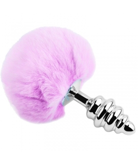 ESPIRAL METAL POMPON VIOLETA Plug anal en métal en forme de spirale avec un pompon violet.