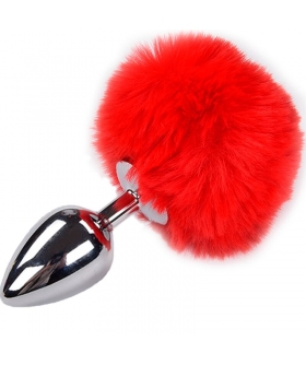 ANAL PLEASURE PLUG RED METAL Plug anal de metal com pompom vermelho