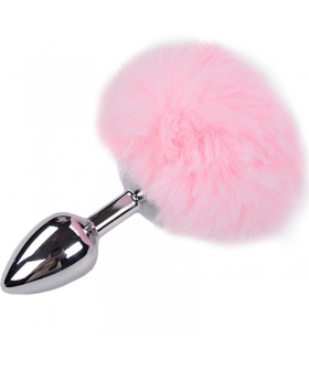 ANAL PLEASURE PLUG ROSA Plug anal metálico com pompom de pelo rosa