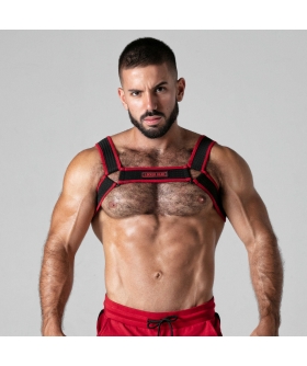 LOCKER RED Arnés elegante y audaz com malha elástica e detalhes metálicos