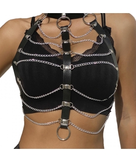 ARNÉS DE PECHO CADENAS CUERO N Imbracatura pettorale elegante, in pelle, con catene, nera.