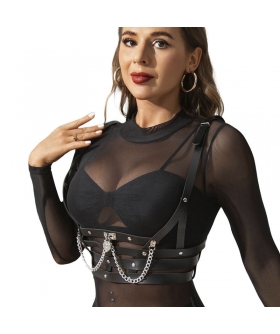 ARNÉS FORMA CORSET DETALLE CAD Harnais corset en cuir noir avec des chaînes