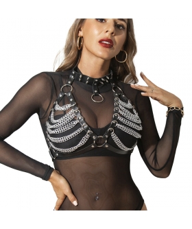 ARNÉS SUJETADOR Y COLLAR CON C Harnais soutien-gorge / collier, design étoile, cuir