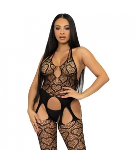 NET SUSPENDER BODYSTOCKING Body meia arrastão leg avenue com corações - preto