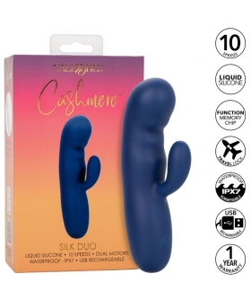 CASHMERE SILK DUO AZUL Masseur double moteur, en silicone de qualité premium, point g