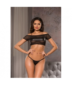 OFF THE SHOULDERS Set top con perizoma - nero