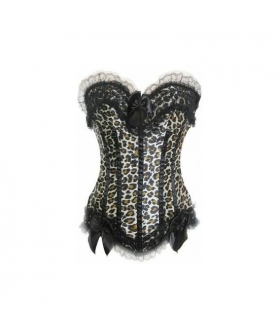 CORSET RETRO SEXY Espartilho leopardo retrô com babados de renda bege