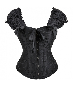 CORSET ÁNGELES Corset negro con PVC, lazada, flecos, sin copa ni aros