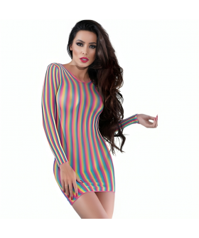CR 4334 Minivestido sensual em rede elástica com riscas