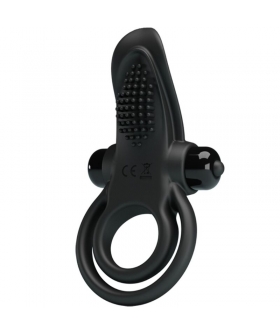 VIBRATING PENIS RING Double anneau vibrant + stimulateur clitoridien 10 vibrations noir