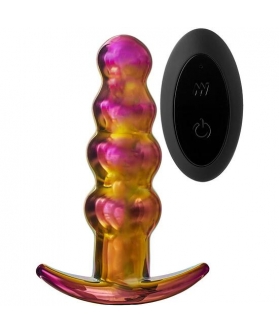 GLAMOUR GLASS REMOTE Tapón anal de vidrio vibrador, 10 funciones, control remoto