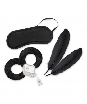 KIT OMITIR SENTIDOS Kit bondage per principianti: polsini, piume e mascherina