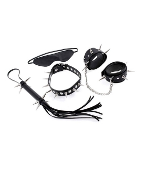 KIT BDSM PINCHOS Kit de bondage com algemas, venda e chicote metálico.