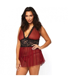 LEG AVENUE  SENSUAL Leg avenue babydoll ensemble babydoll bourgogne avec string