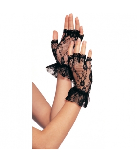 LEG AVENUE SECRET Guantes de encaje negro con volante, estilo retro elegante