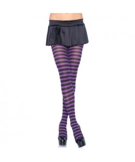 LEG AVENUE STRIPED Collants opacos preto-roxos, perfeitos para fantasias, com uma mistura de nylon