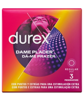 DUREX DAME PLACER Preservativos com pontos e raias 3 uds