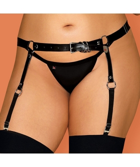 LIGUERO IMITACIÓN CUERO AJUSTA Lingerie sexy, ajustável, preta, de couro, com fivelas.