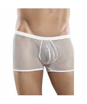 MALE POWER Boxer blanco de red con cintura amplia y elástica