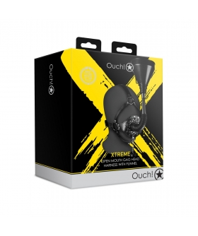 OPEN MOUTH GAG Masque BDSM en cuir avec bâillon et entonnoir exclusif, ajustable