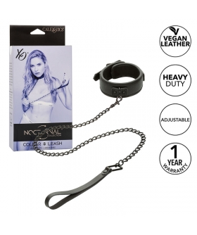 NOCTURNAL COLLAR Y CORREA CUER Collier et laisse sophistiqués pour jeux bdsm légers