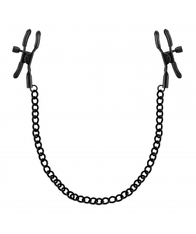 NIPPLE CHAIN Pinças com corrente de metal e borracha para estimular mamilos.