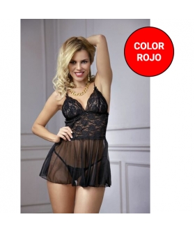 PICARDÍAS CON CANESU NEGRO Babydoll sensual com sutiã de renda vermelha e jugo