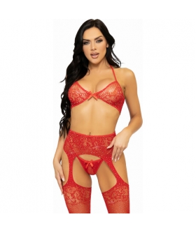 TORROX RED Leg avenue - soutien-gorge, string et bas en dentelle - noir
