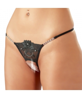 TANGA RHINESTONES Tanga preta elegante com abertura decorativa provocativa.