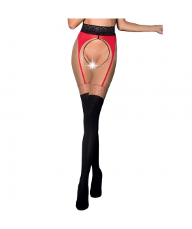 TIOPEN LIGUERO ROJO Medias con liguero y lunares, diseño sensual y no alérgico
