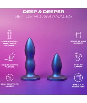 DEEP & DEEPER Set de plugs anales de 2 piezas, silicona suave, impermeable