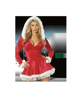VESTIDO MAMA NOEL SEXY Vestido de natal veludo com mangas compridas e capuz vermelho