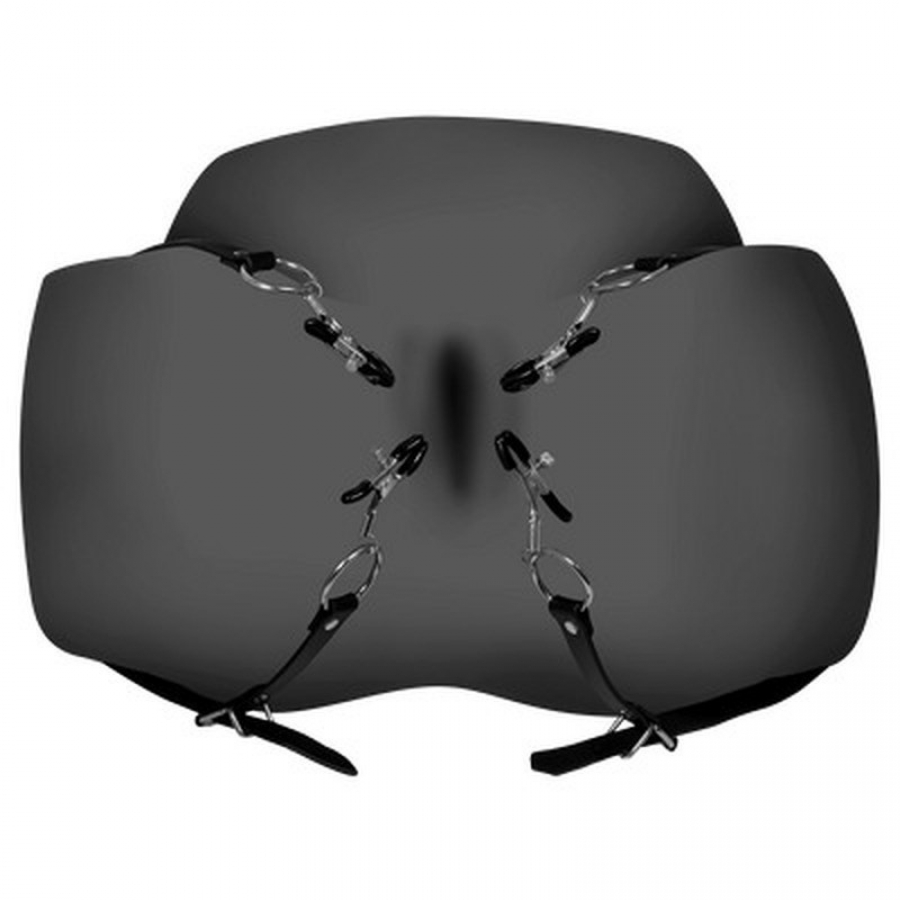 ÈCARTEUR  XTREME LABIA SPREADER WITH CLAMPS NOIR OUCH!