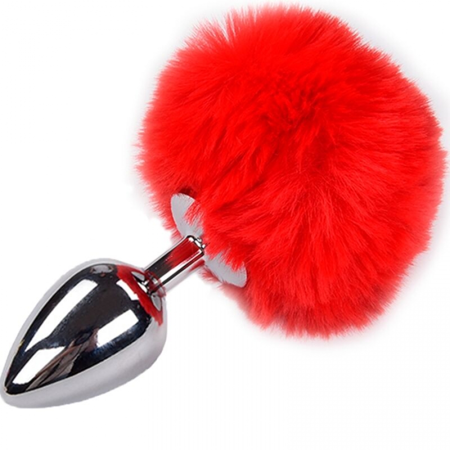 PLUG DE PLAISIR ANAL LISSE MÉTAL FLUFFY ROUGE TAILLE M