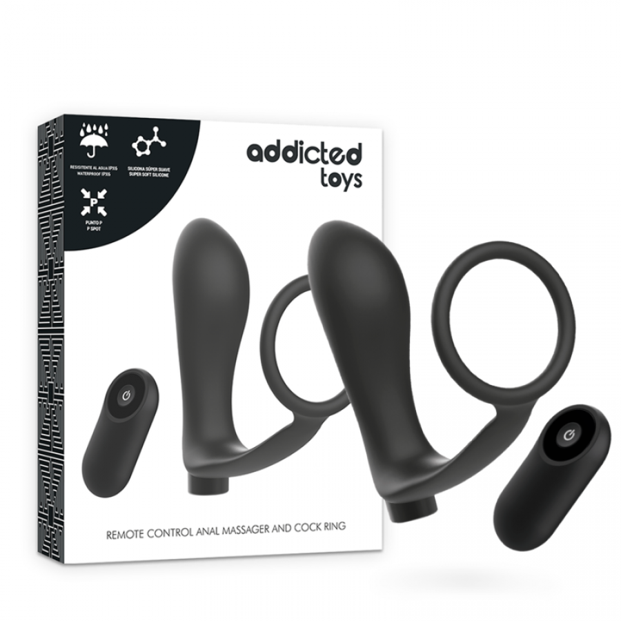 ANILLA PENE CON PLUG ANAL CONTROL REMOTO NEGRO RECARGABLE