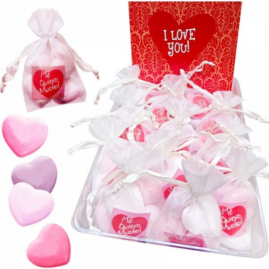 Expositor 12 bolsitas sales corazones baño aromático fresa