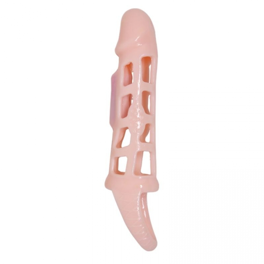 FUNDA EXTENSORA PENE CON VIBRACION Y STRAP NATURAL 13.5 CM