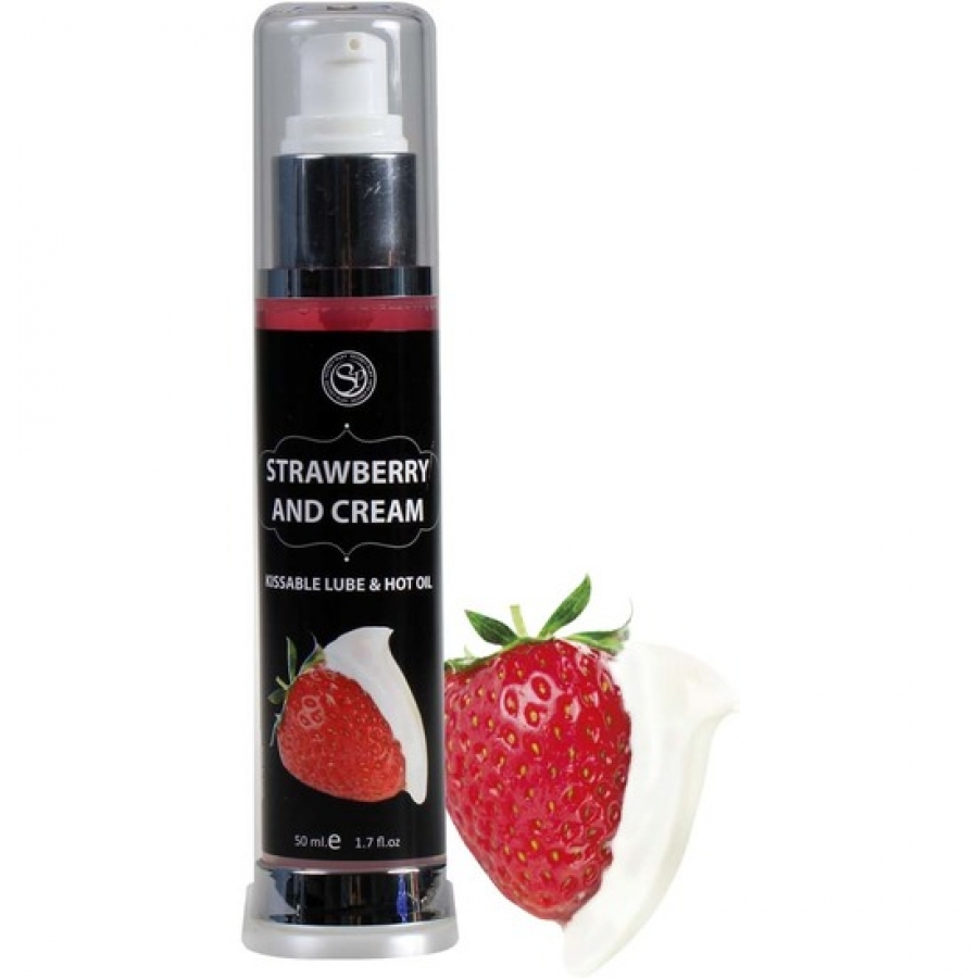 Lubricante y aceite 2 en 1 efecto calor fresas nata, 50 ml.