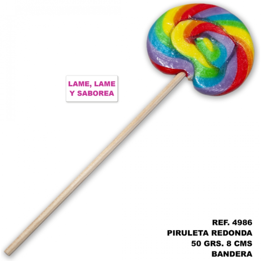 Pirulito redondo 50 gr. e 8 cm com a bandeira lgbt (lambe, l