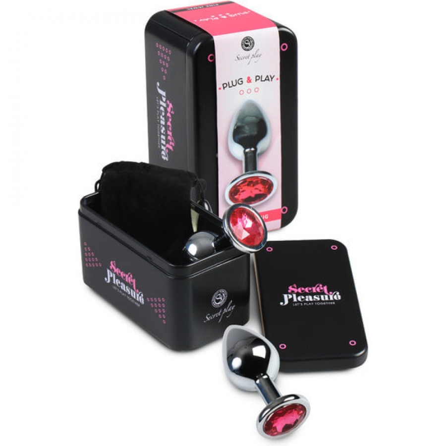 Plug anale medio in metallo fucsia con sacca