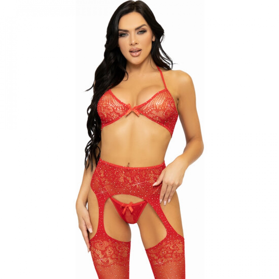 ENSEMBLE TROIS PIÈCES SOUTIEN-GORGE, STRING ET BAS TAILLE UN