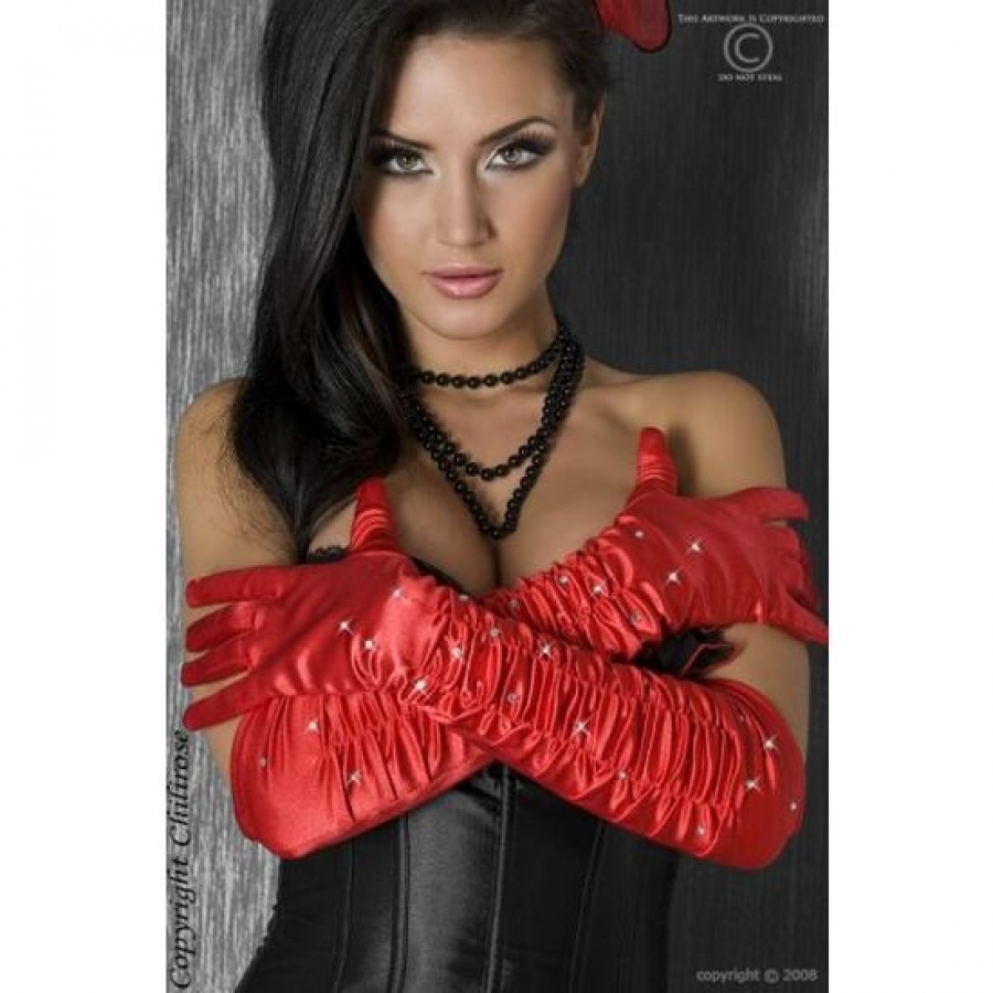 Sofisticados guantes sexys rojos con strass rojo