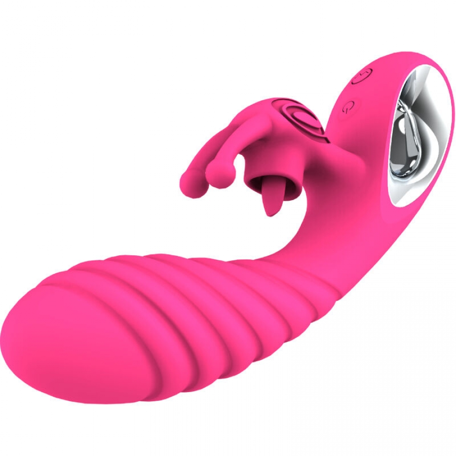 VIBRATORE VICKY RABBIT CON LINGUETTA TIRANTE FUCSIA