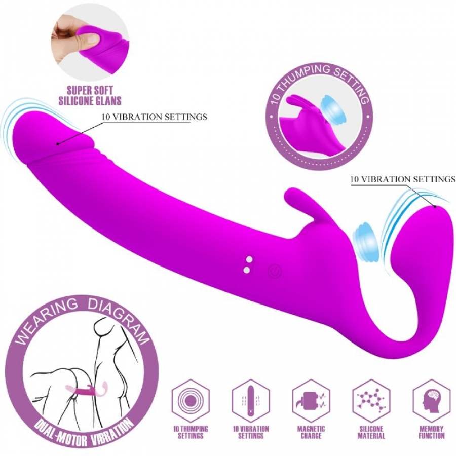 ZANINI DILDO STRAP-ON SIN ARNES 10 VIBRACIONES MORADO