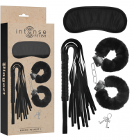 SET ERÓTICO 1 CON ESPOSAS, ANTIFAZ Y LÁTIGO DE CUERO VEGANO