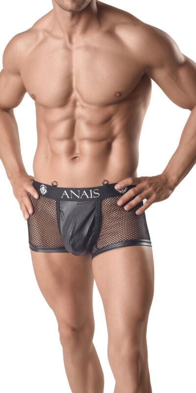 ANAIS MEN  ATHLETIC Boxer negro de red y cuero, deportivo, ajuste cómodo