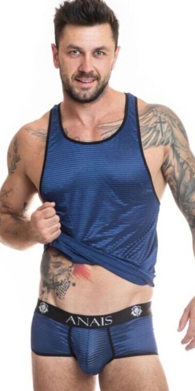 ANAIS MEN  SPORTY BLUE Camiseta de tirantes sensual, ajuste perfecto, tul y raso