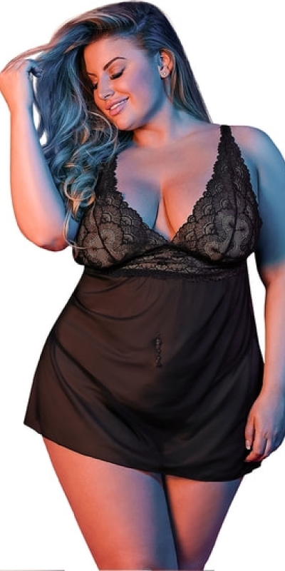 BABY DOLL XL Lingerie seducente nera, con schiena scoperta e in pizzo